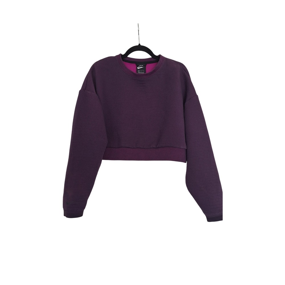 Nike Womens Plum Purple Textured Waffle Knit Cropped Sweatshirt Large